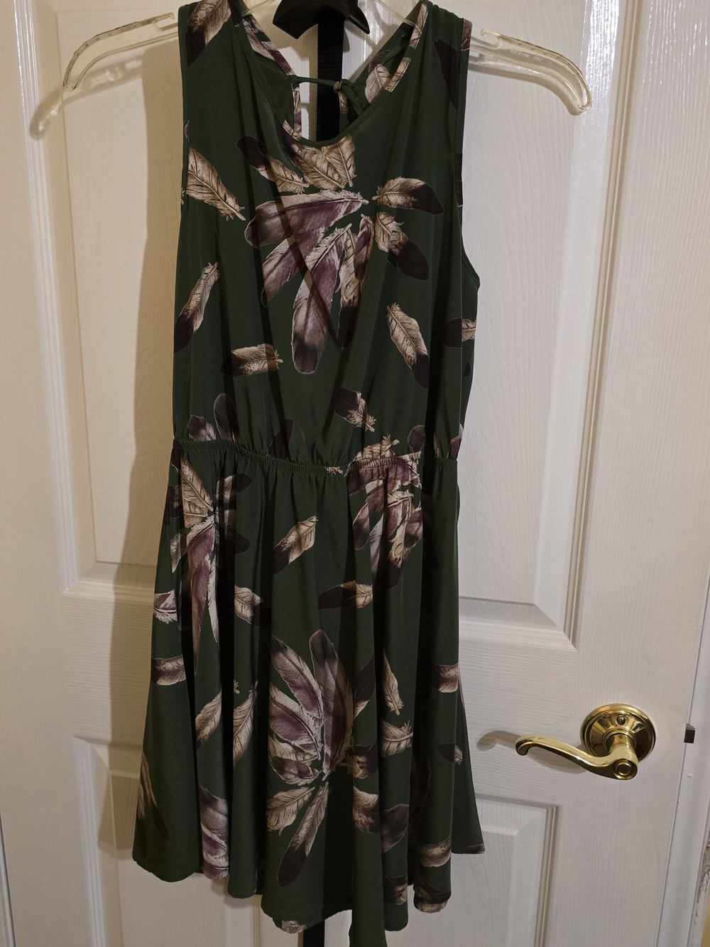 audrey Olive Green Sleeveless Midi Dress with Feather Floral Print